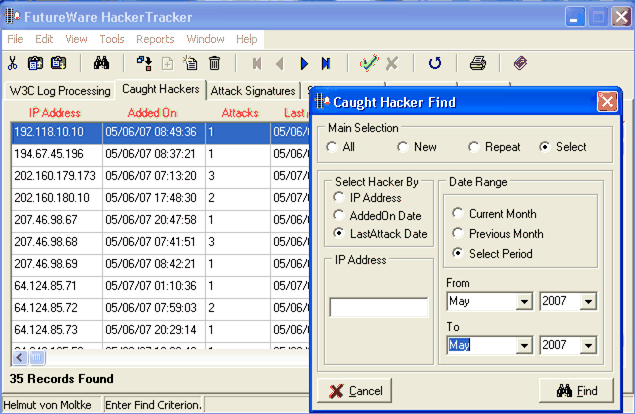 FutureWare HackerTracker Screenshot